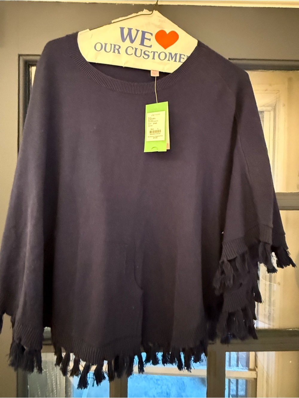 Lilly Pulitzer Navy Fringed Knit Poncho